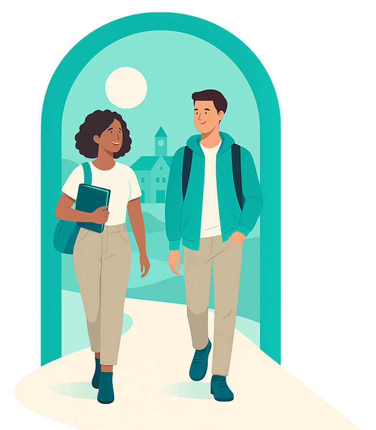Students walking illustration